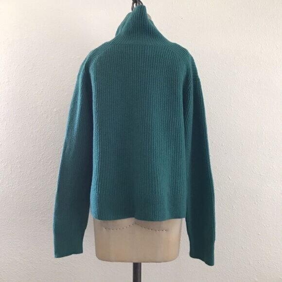 Aritzia Teal Green Chunky Knit Merino Wool Long Sleeve Pullover Sweater - M - Picture 5 of 9